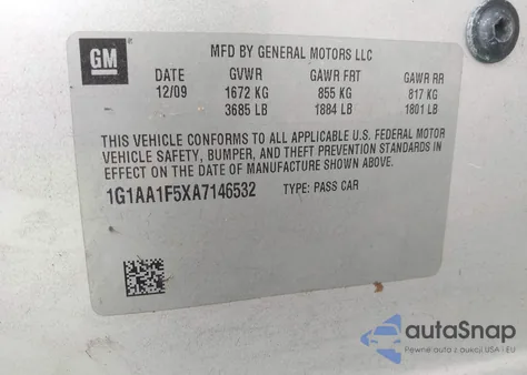 2010 Chevrolet Cobalt Ls из США, поврежденный, VIN 1G1AA1F5XA7146532